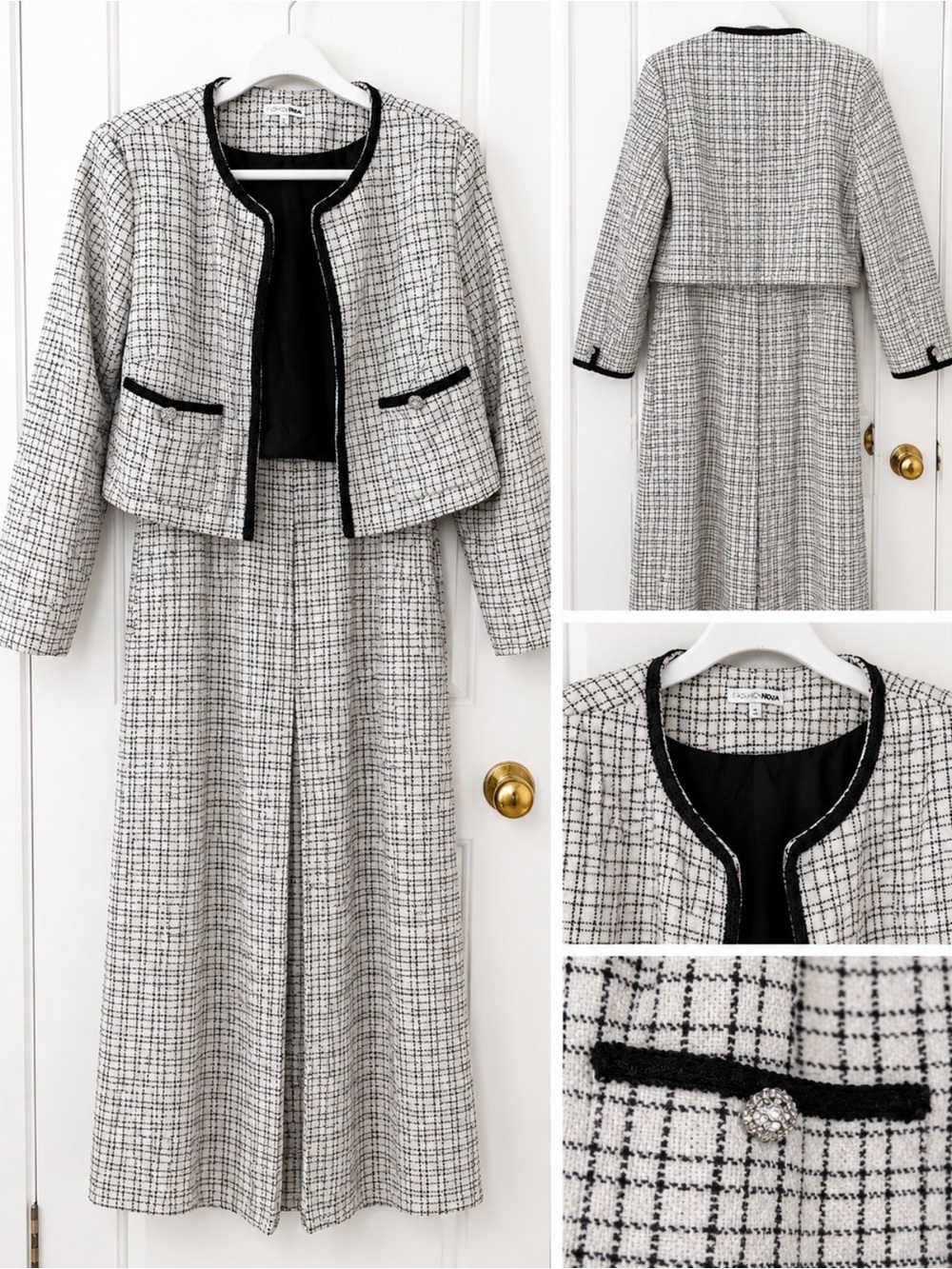 Fashion Nova Black and White Tweed Jacket Top